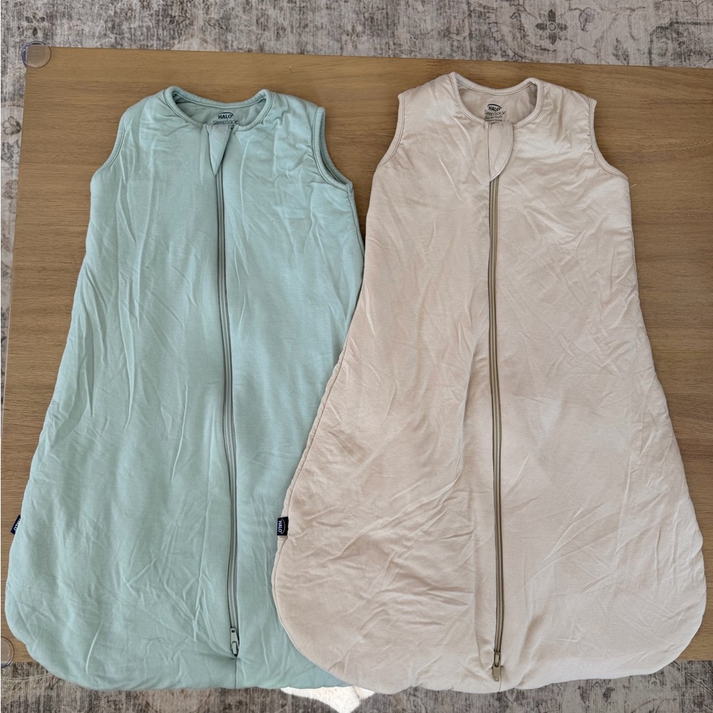 Halo SleepSack Set in Soft Green and Beige Bamboo